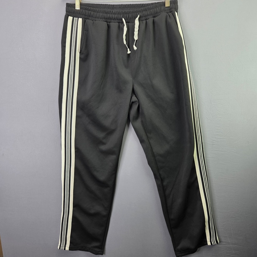 Unbranded Track Pants Side Stripe Joggers 2XL Black White Drawstring Athletic